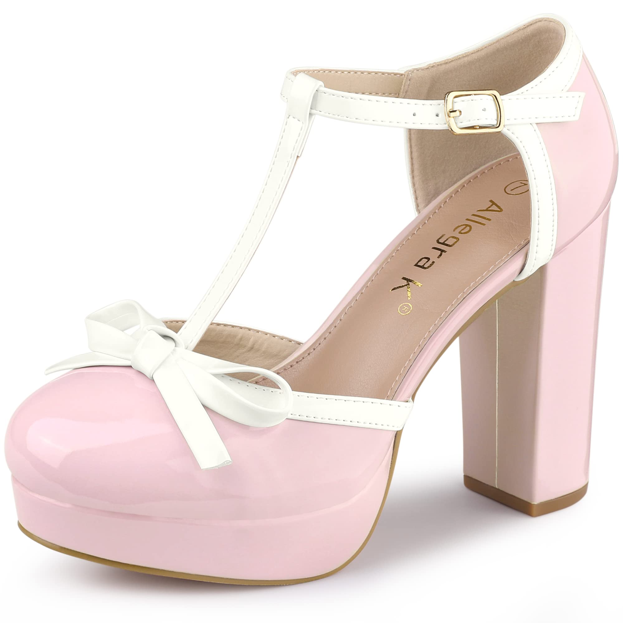 Allegra K Women's Platform Bow T-Strap Chunky Heel Pumps - Elegant Dress Shoes for Parties, Weddings & Office Wear