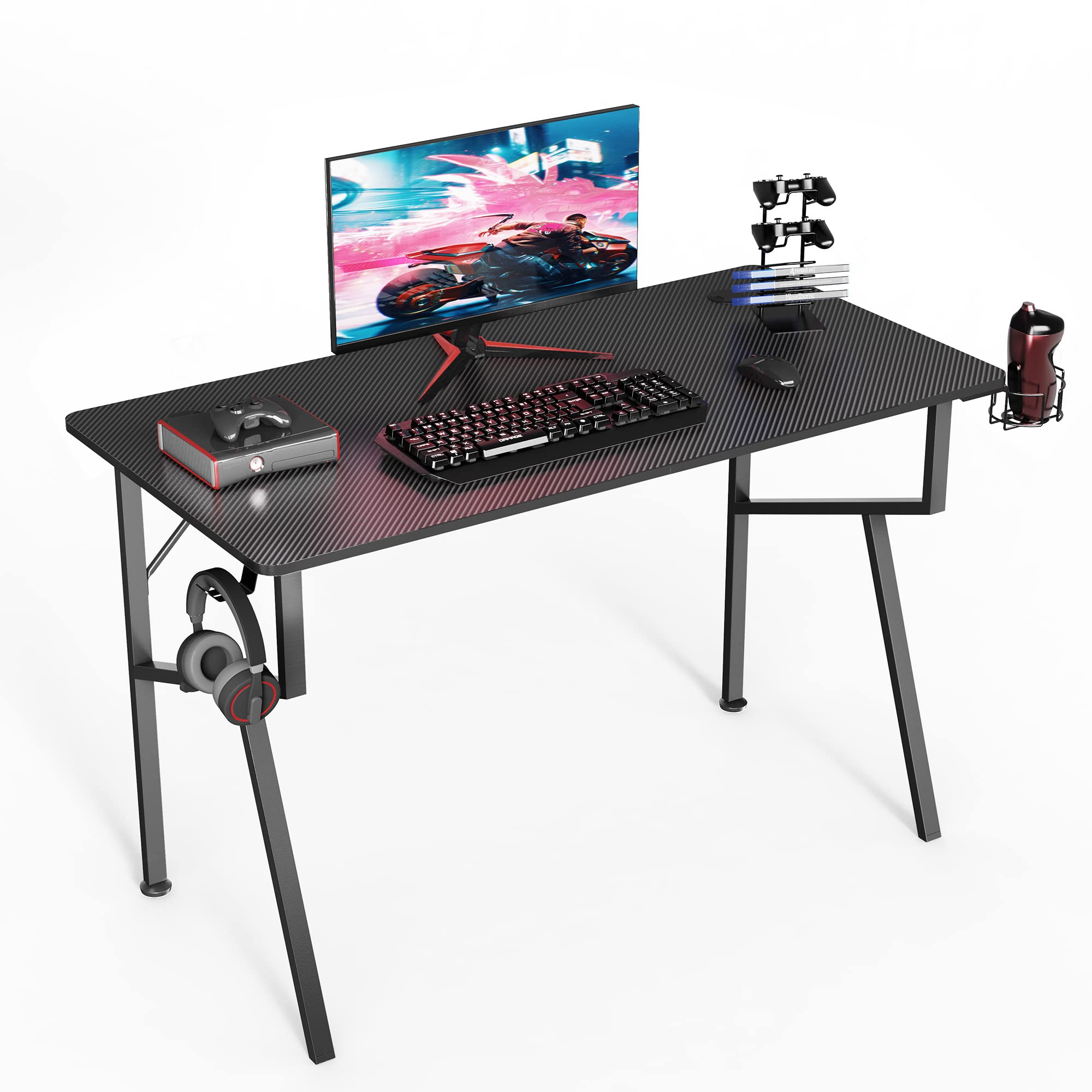 47 Inch K-Frame Gaming Desk - Professional Computer Workstation with Cup Holder, Headphone Hook & Controller Stand | Home Office & Esports Setup | Includes Free Mousepad (Black) - Perfect for PC Gaming, Streaming & Remote Work