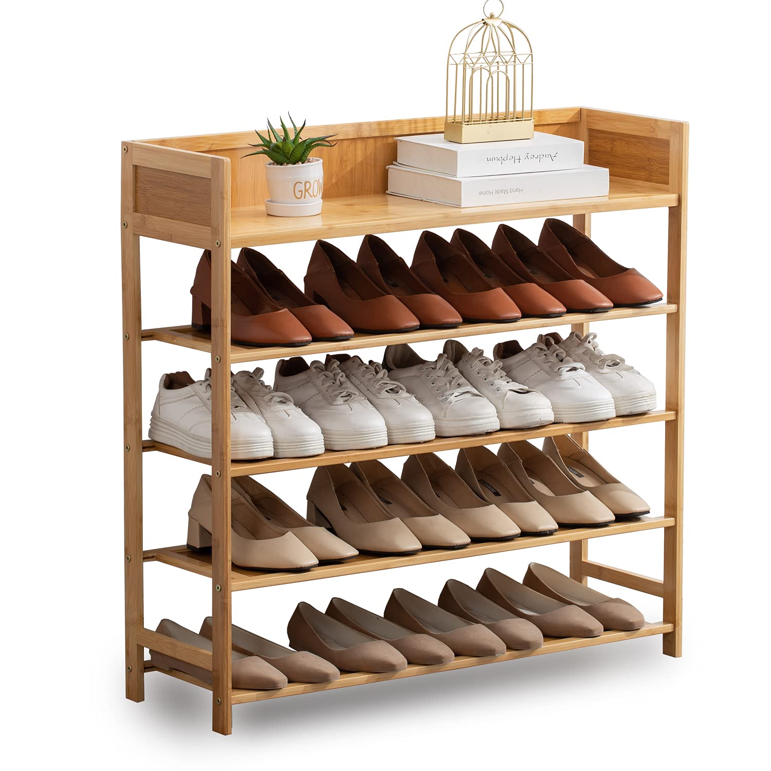5-Tier Bamboo Shoe Rack Organizer - Space Saving Shoe Shelf Storage for Entryway, Hallway & Closet - Natural Wood Shoe Organizer Perfect for Small Spaces, Apartment & Home Organization