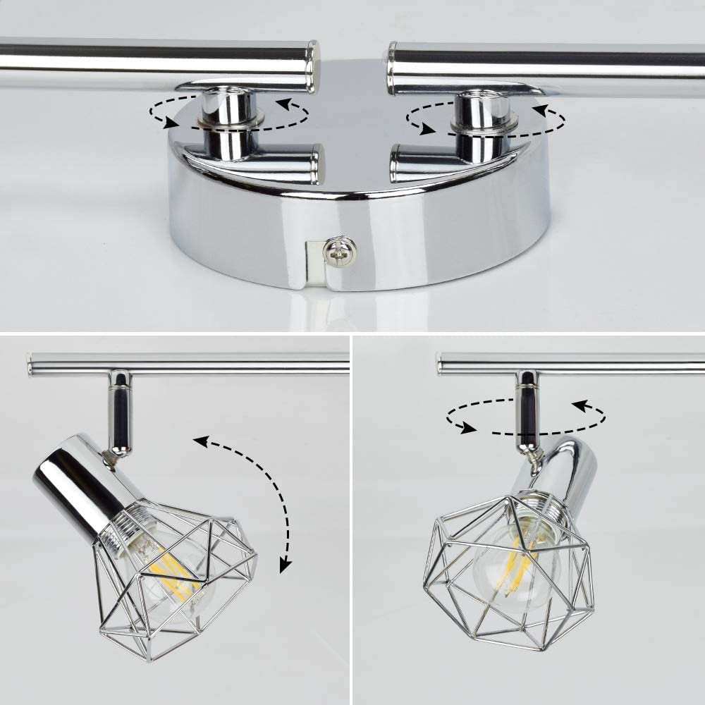 DLLT 4-Light Adjustable Track Lighting Fixture - Modern Flush Mount Ceiling & Wall Lamp with Directional Caged Spotlights for Kitchen, Bedroom, Living Room (Bulbs Included) | Perfect for Task Lighting and Home Decor