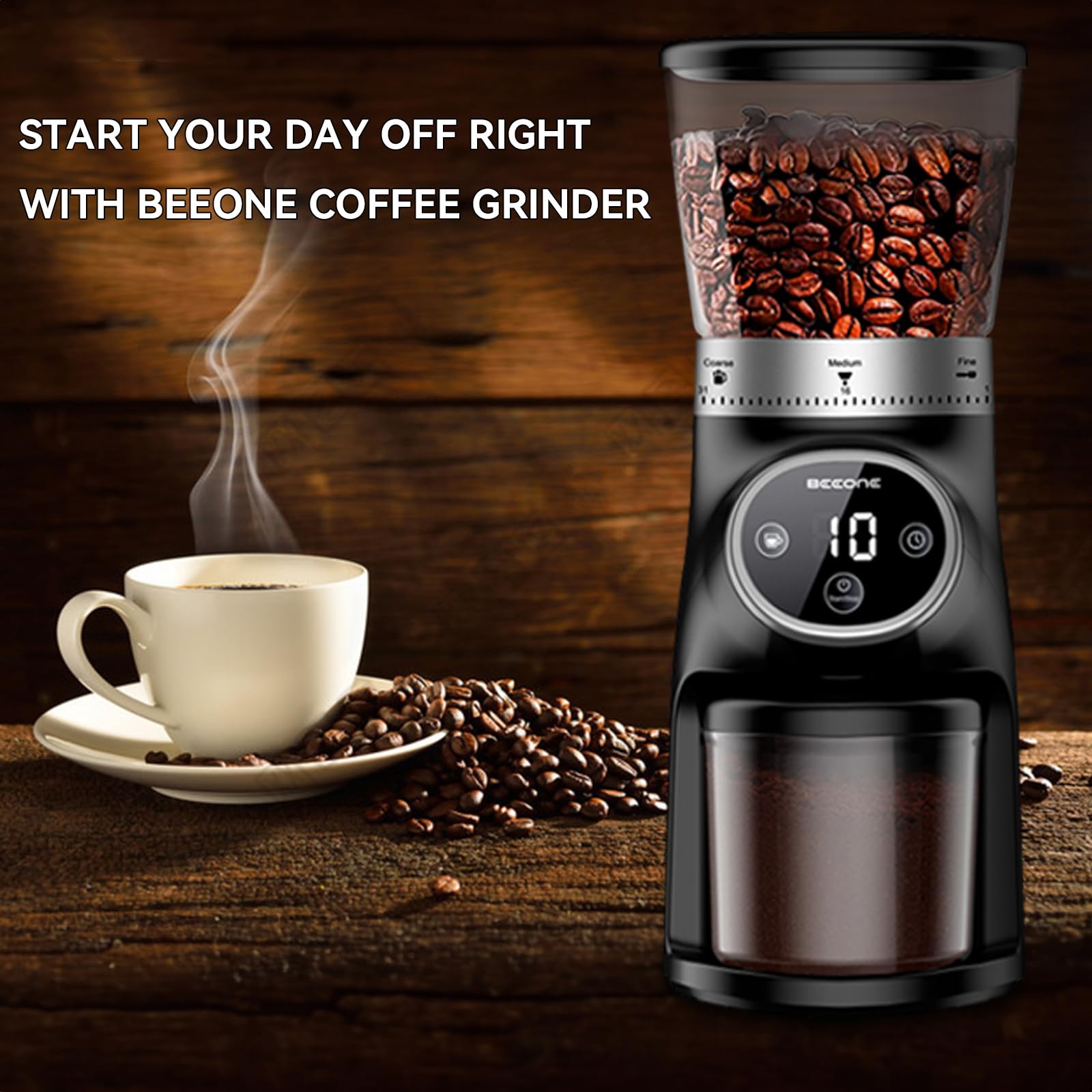 Premium Conical Burr Coffee Grinder with Digital Timer - 31 Precise Grind Settings for Espresso, French Press & Drip Coffee - Adjustable Burr Mill for Home Baristas - Perfect for Morning Brews & Entertaining - Black