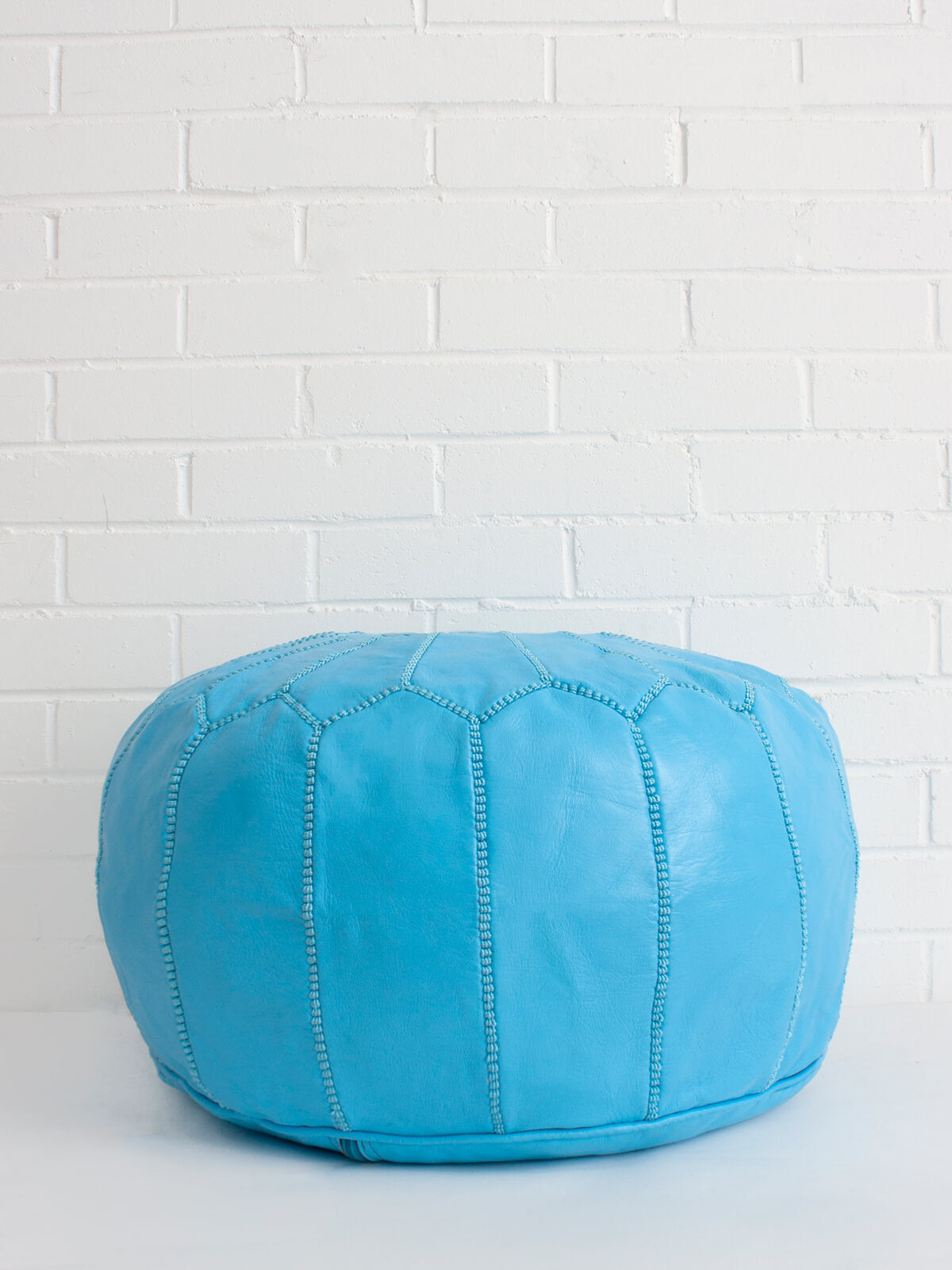 Handmade Moroccan Leather Pouffe Ottoman - Aegean Blue Boho Chic Footstool for Living Room, Bedroom & Nursery | Perfect for Home Decor, Relaxation & Extra Seating