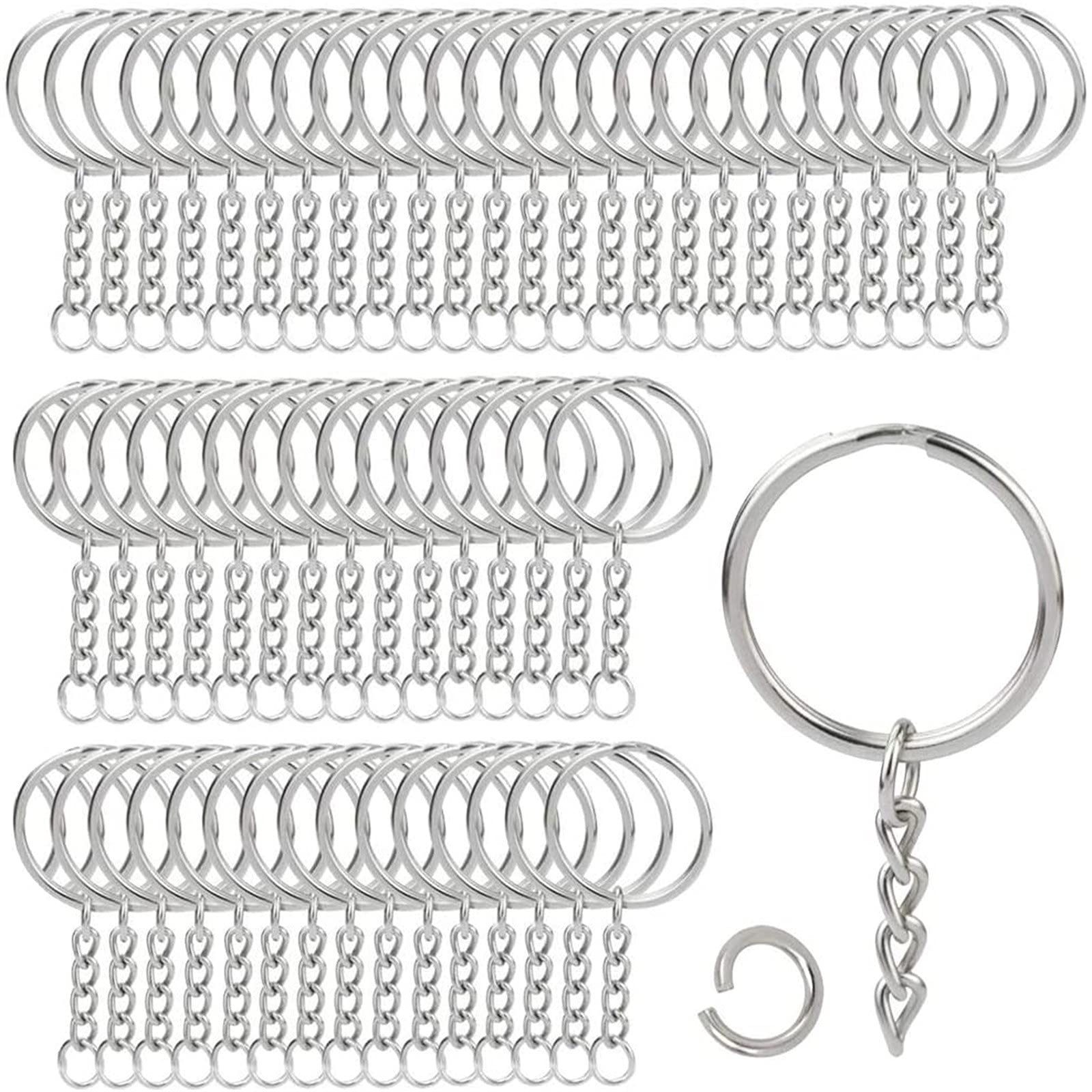 25mm Metal Keychain Rings 100pcs with Split Chain Tools - for Home & Office Organization