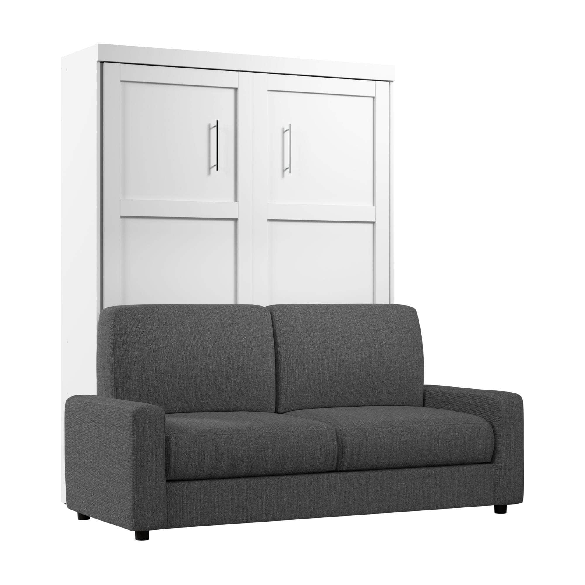 Queen Murphy Wall Bed with Sofa in White - Space-Saving Foldable Bed for Small Apartments, Guest Rooms & Home Offices