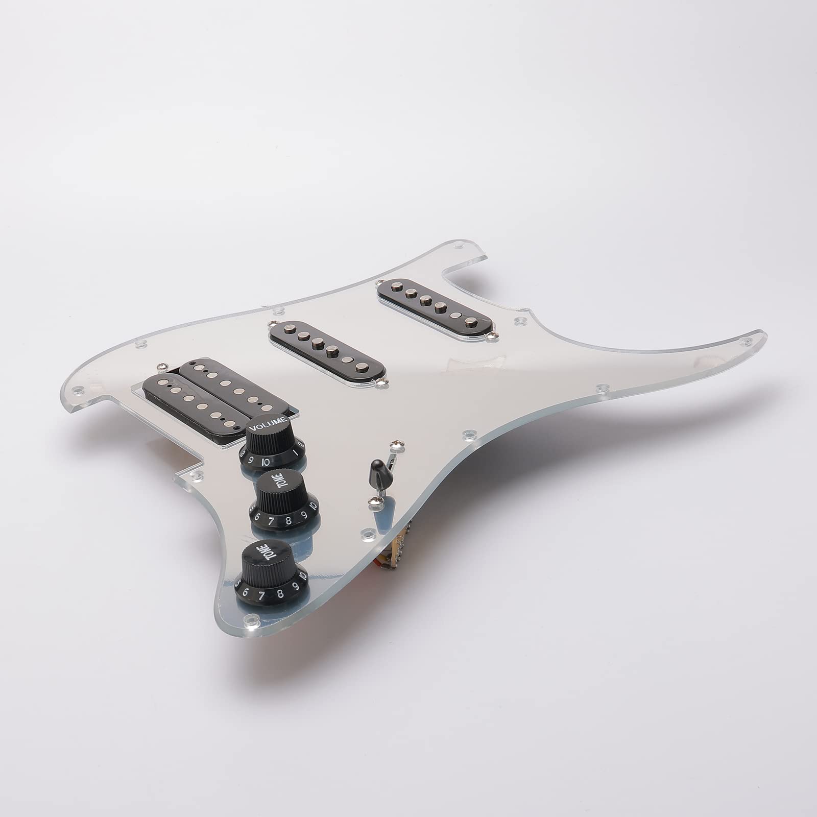 11 Hole Loaded Guitar Pickguard SSH with Black Humbucker Pickup - Prewired Scratch Plate Set for Fender Stratocaster (1 Ply Mirror Silver) - Includes Guitar Strings & Installation Tools - Perfect for Electric Guitar Upgrades & DIY Repairs