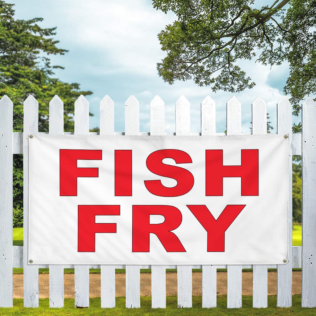 Vinyl Banner - 24x48 Inches, Weatherproof & Durable with 4 Grommets for Outdoor Use - Perfect for Restaurants, Food Trucks, Fish Fry Events, Bars & Industrial Yard Signs