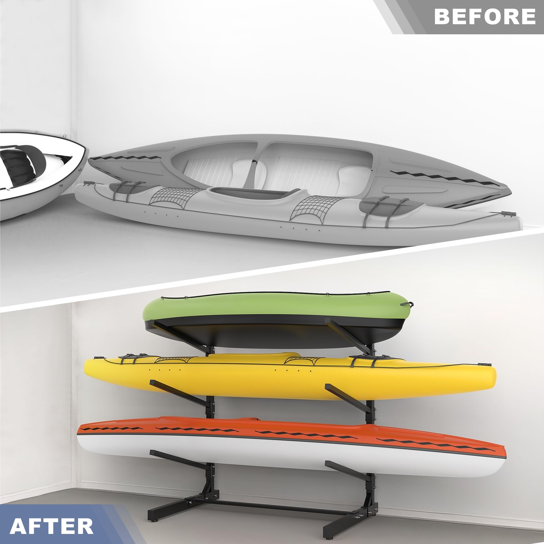 Heavy-Duty Adjustable Freestanding Kayak Storage Rack - Garage Kayak Stand for Secure Boat & Canoe Organization | Perfect for Home, Outdoor & RV Storage