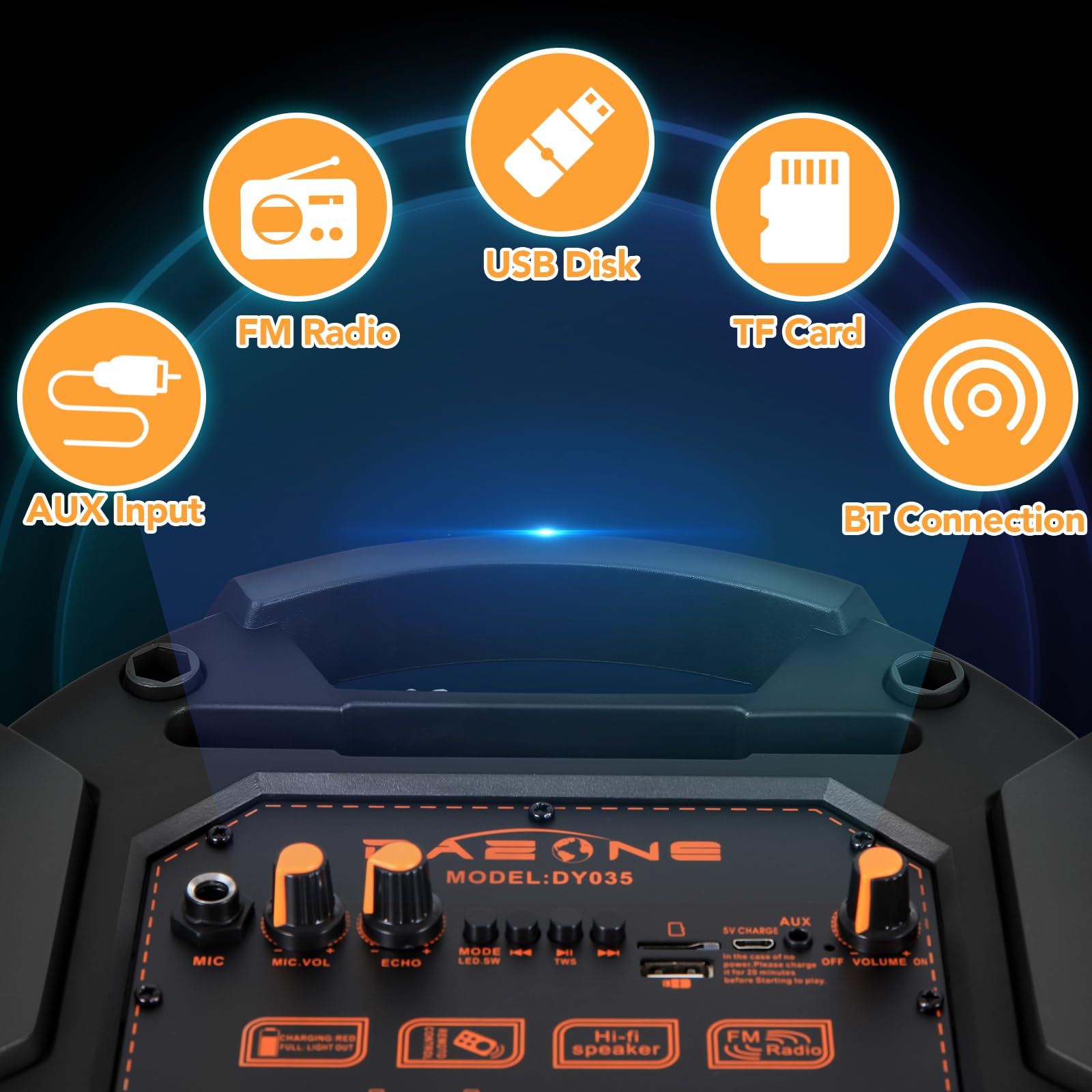TWS Karaoke PA System with Wired Microphone & Wireless Bluetooth Speaker - Portable Dual 8'' DJ Speaker with Remote, FM Radio & Party Lights for Home Karaoke, Outdoor Events, and Live Performances