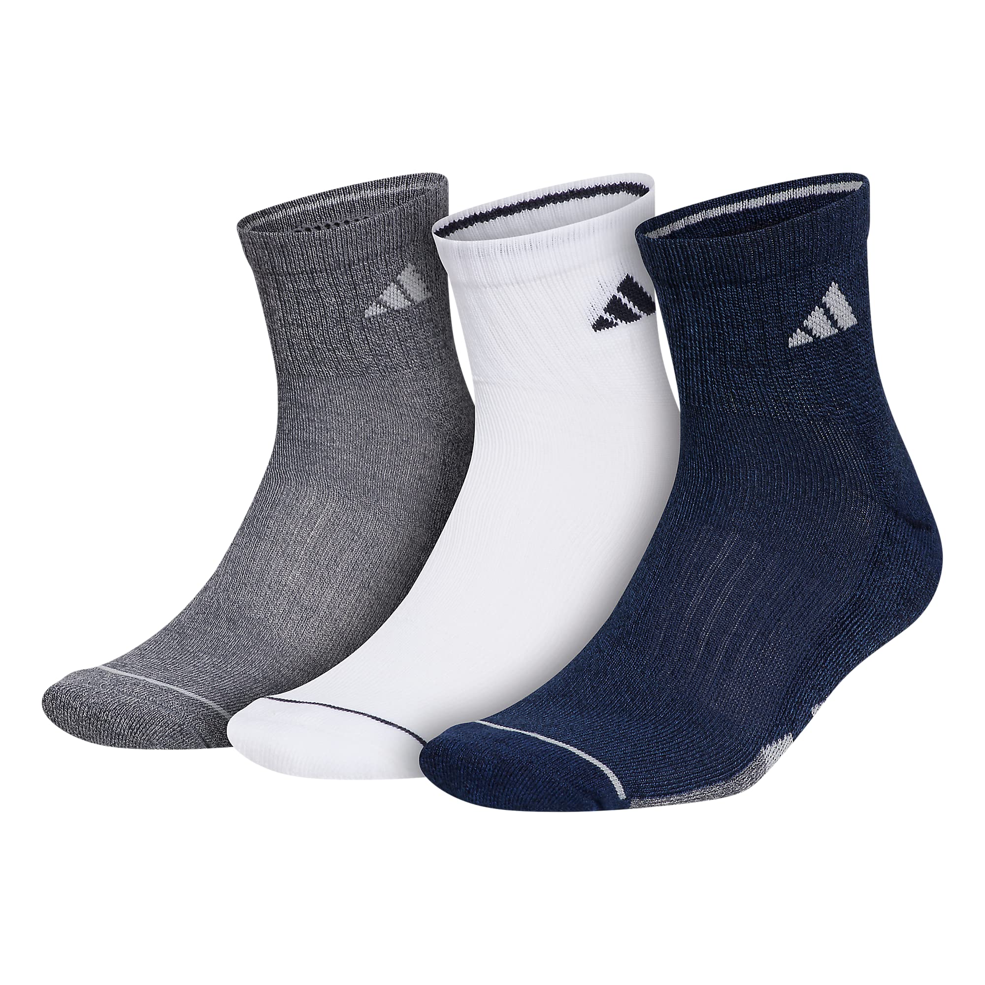 Adidas Men's Cushioned X 3/4 Quarter Socks (3-Pair Pack) - Breathable Athletic Socks for Running, Basketball & Workout Comfort