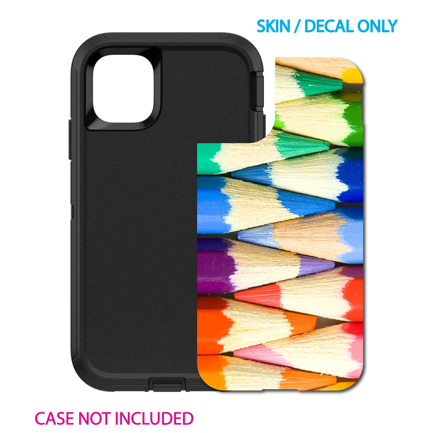 Custom iPhone 11 Pro Max Skin for OtterBox Defender - Rainbow Pencil Design | Phone Decoration & Protection