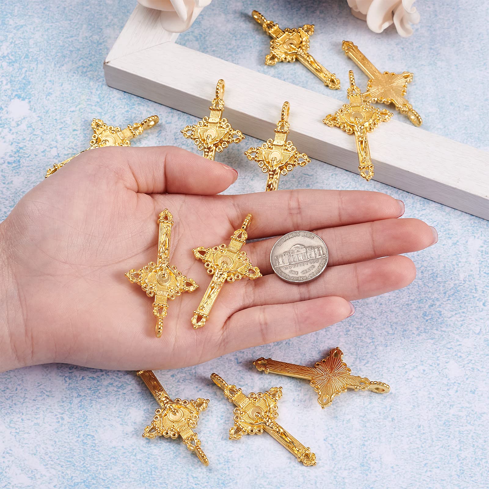 20pcs Tibetan Style Golden Crucifix Cross Pendants - 50x28x3mm with 3mm Hole - Perfect for Rosary Beads, Necklace Making & DIY Jewelry Crafting - Ideal for Religious Gifts, Spiritual Accessories & Handmade Projects