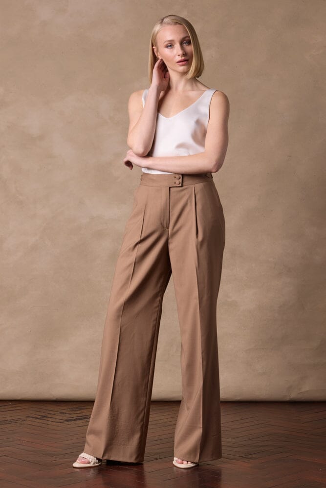 Lily & Emma Women's Camel Wool Suit - Elegant Business Blazer & Pants Set for Office, Meetings & Formal Events
