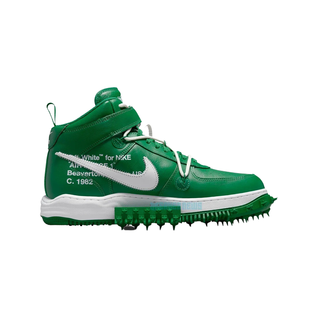 Off White x Nike Air Force 1 Mid SP Leather Sneakers in Pine Green & White - Limited Edition Streetwear Shoes for Men's Fashion & Urban Lifestyle