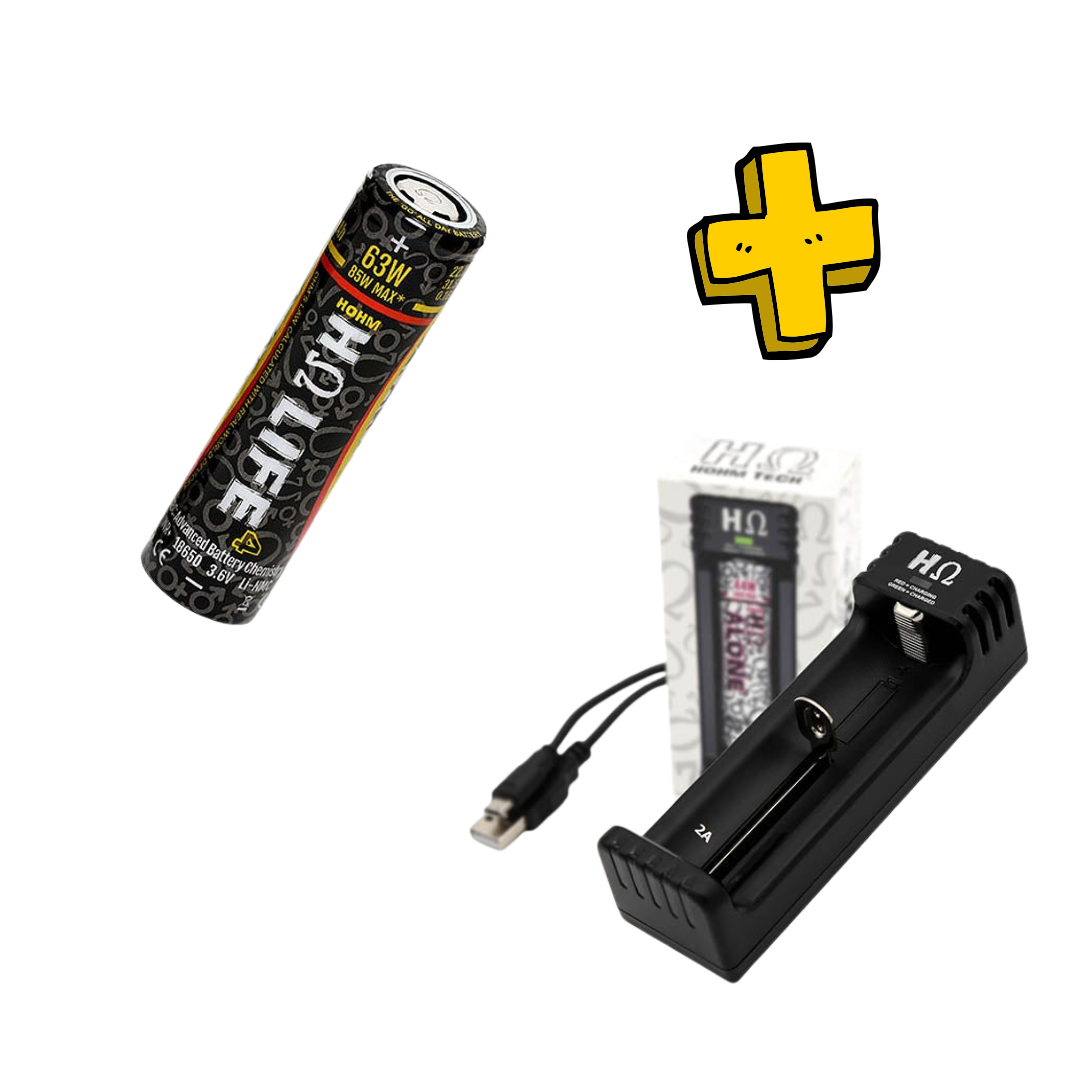 Hohm Life 18650 Battery with Single Slot Universal Charger - Compatible with 18650, 20700, 21700 & 26650 Batteries - Perfect for Vape Mods, Flashlights & Electronic Devices