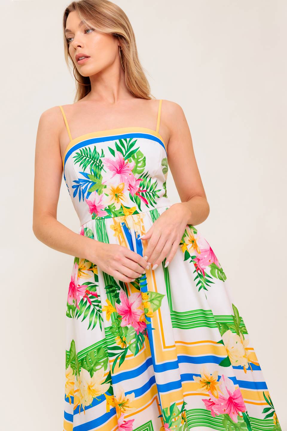Floral Print Midi Dress with Pockets - Elegant Floral Harmony Summer Dress for Women, Perfect for Garden Parties, Brunch Dates & Vacation Outfits