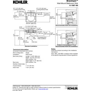 Kohler K-1997-4N-0 White Wall Mount Single Bowl Bathroom Sink - Perfect for Small Bathrooms, Powder Rooms & Space-Saving Designs