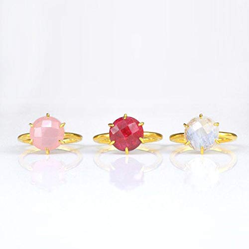 Ruby Ring - Stackable Vermeil Gold or Silver Prong Set Round Ring - July Birthstone Jewelry - Elegant Red Round Ring for Women - Perfect Birthday Gift & Everyday Wear