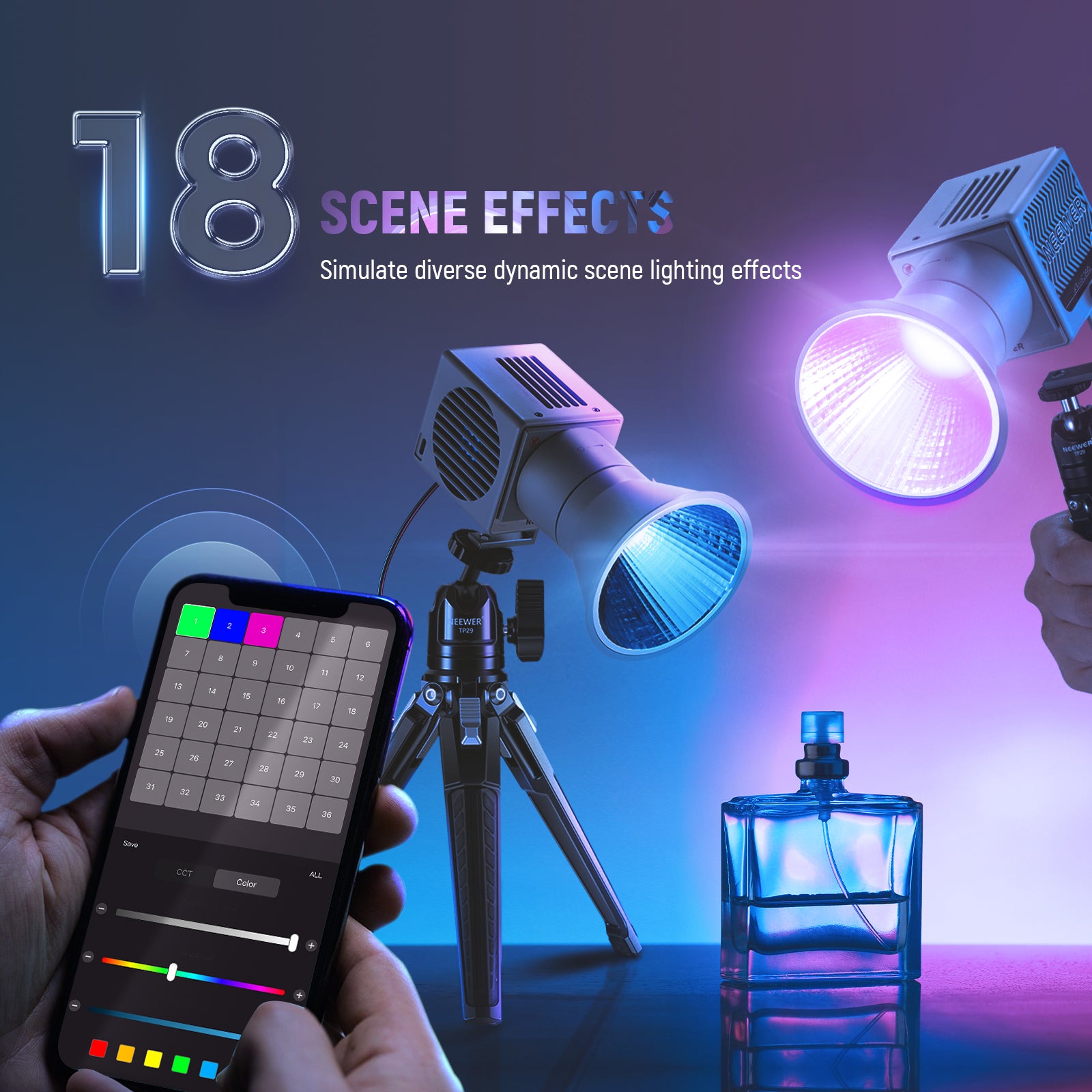 NEEWER HS60C Pro 60W Portable RGB LED Video Light with APP Control - Dimmable Bi-Color Lighting for YouTube, TikTok, Photography, Live Streaming & Studio Filming