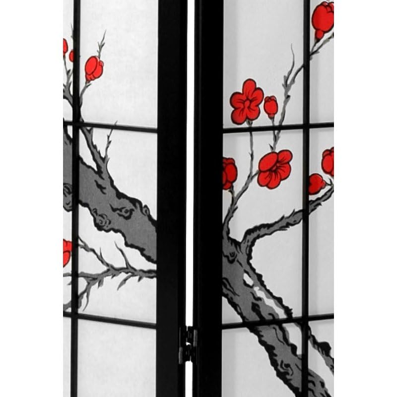 Black 3-Panel Red Lantern CBLSS Folding Room Divider Screen - Privacy Partition for Home, Office & Events - Perfect for Living Rooms, Bedrooms & Wedding Decor