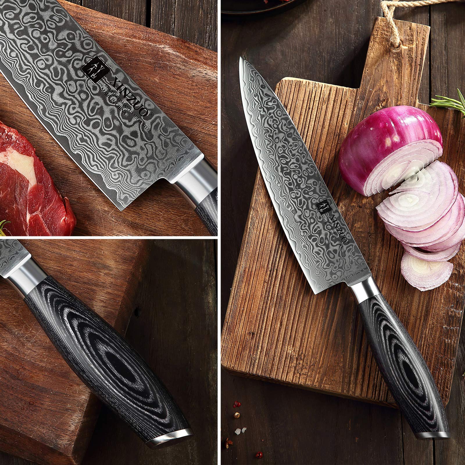 Premium 7-Piece Damascus Steel Chef Knife Set - Japanese Style Kitchen Knives with Pakkawood Handle & Kitchen Shears - Professional & Home Cooking - Gift Box Included - Perfect for Slicing, Dicing & Food Prep