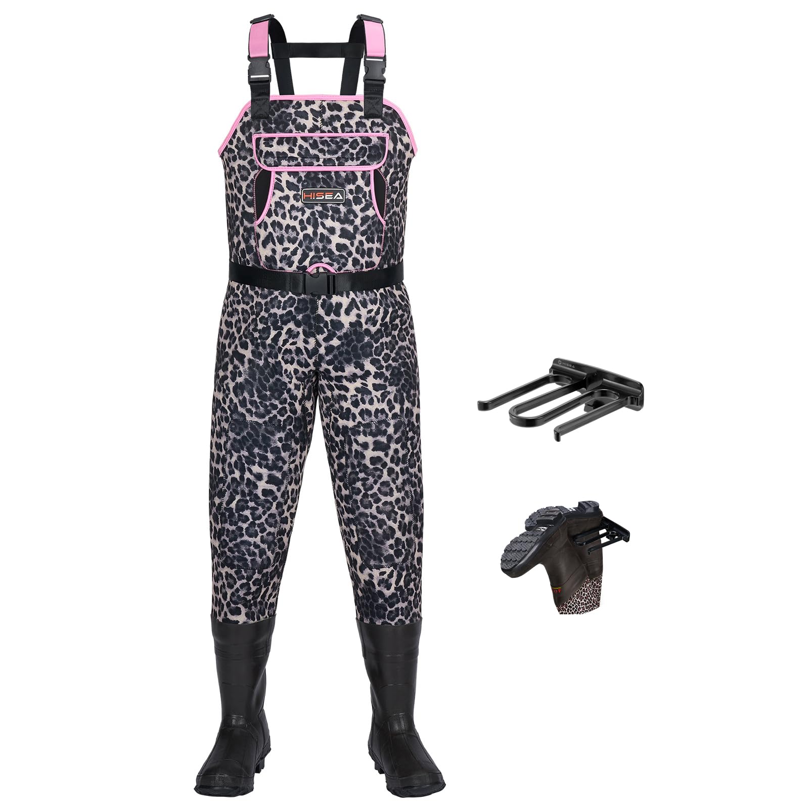 HISEA Women's Neoprene Chest Waders with Boots - Waterproof Duck Hunting & Fishing Waders for Women, Camo Leopard Print - Perfect for Hunting, Fishing, and Outdoor Adventures