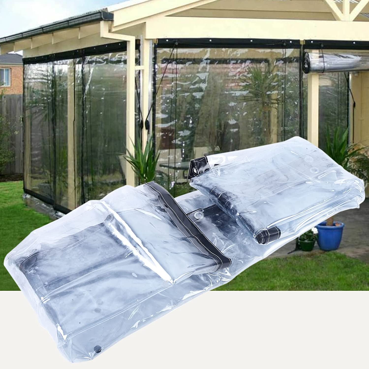 Commercial Grade Waterproof Clear Vinyl Awning Canopy - 8x16 Feet (2.5x5m) - Roll Up Patio Enclosure for Tents, Awnings & Canopies - UV Resistant & Durable (Black) - Perfect for Outdoor Events, RV Camping & Backyard Shade