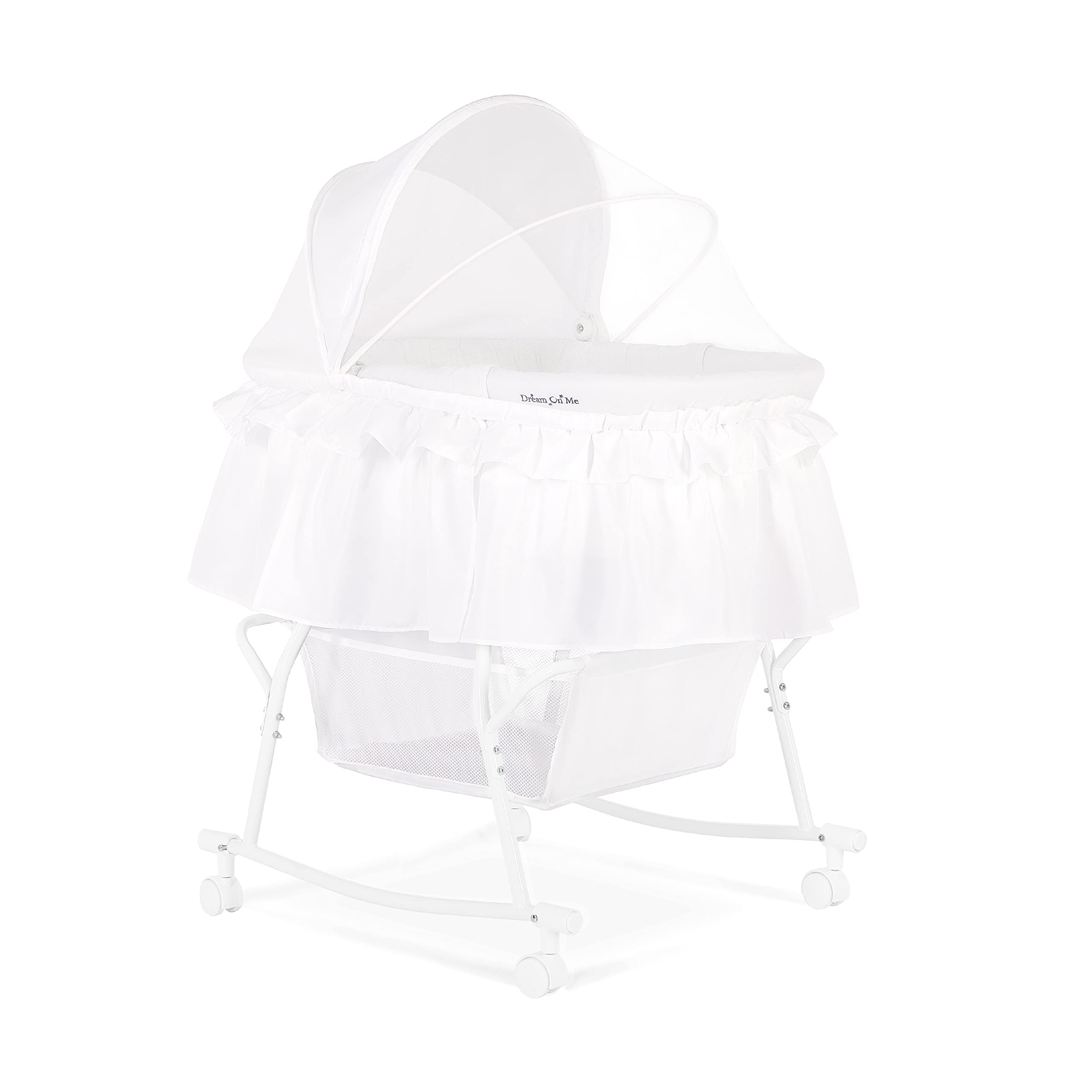 Dream On Me Lacy Portable 2-in-1 Bassinet & Cradle in White - Lightweight Baby Bed with Storage Basket, Adjustable Canopy for Nursery & Travel | Perfect for Newborns & Infants 0-6 Months
