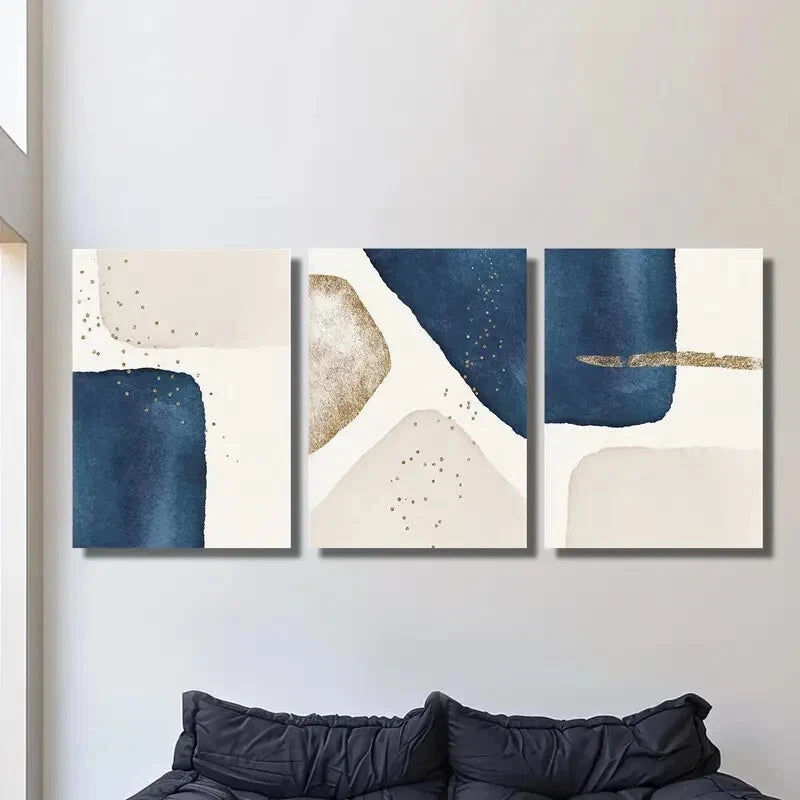 3-Piece Blue & Beige Geometric Wall Art Set - Framed Canvas Prints 40x60cm - High Quality Australian Made - Modern Home & Office Decor - Ready to Hang Living Room Bedroom Wall Decor
