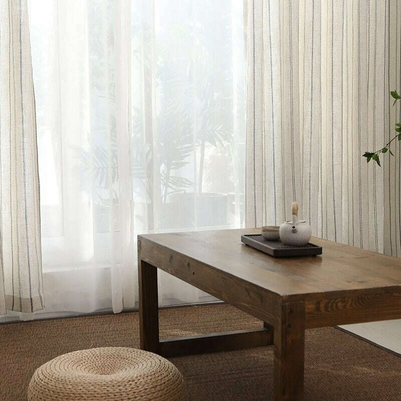 Annapolis Linen Stripe Semi-Sheer Beige Curtains - Light Filtering Window Treatment for Living Room & Bedroom