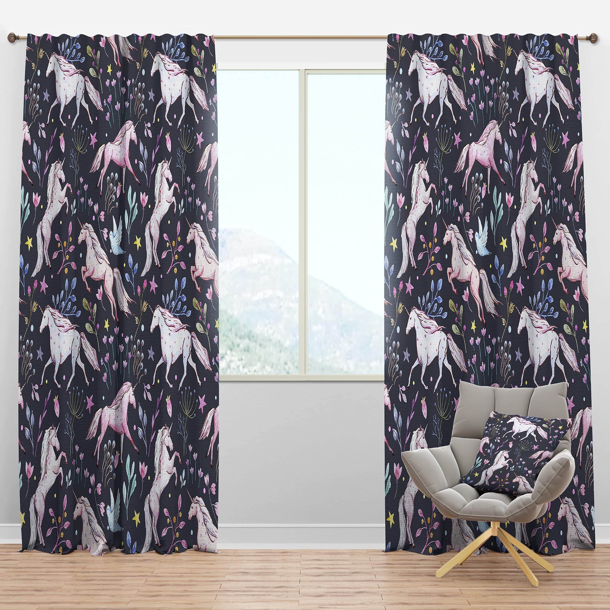 DesignQ Blackout Curtains with Watercolor Unicorn Pattern - Thermal Insulated Single Panel (52x90 inches) for Bedroom & Living Room - Perfect for Kids Room, Nursery, and Home Decor