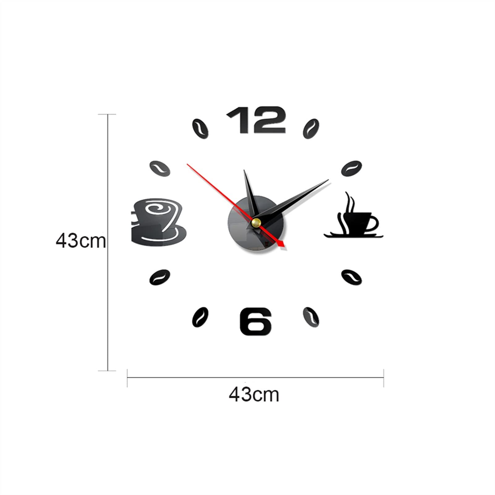 3D Self-Adhesive Wall Clock - Modern Analog Silent Kitchen Clock with Mirror & Coffee Cup Design - DIY Acrylic Home Decor for Living Room, Bedroom, Office - Perfect for Home, Cafe, and Office Decoration