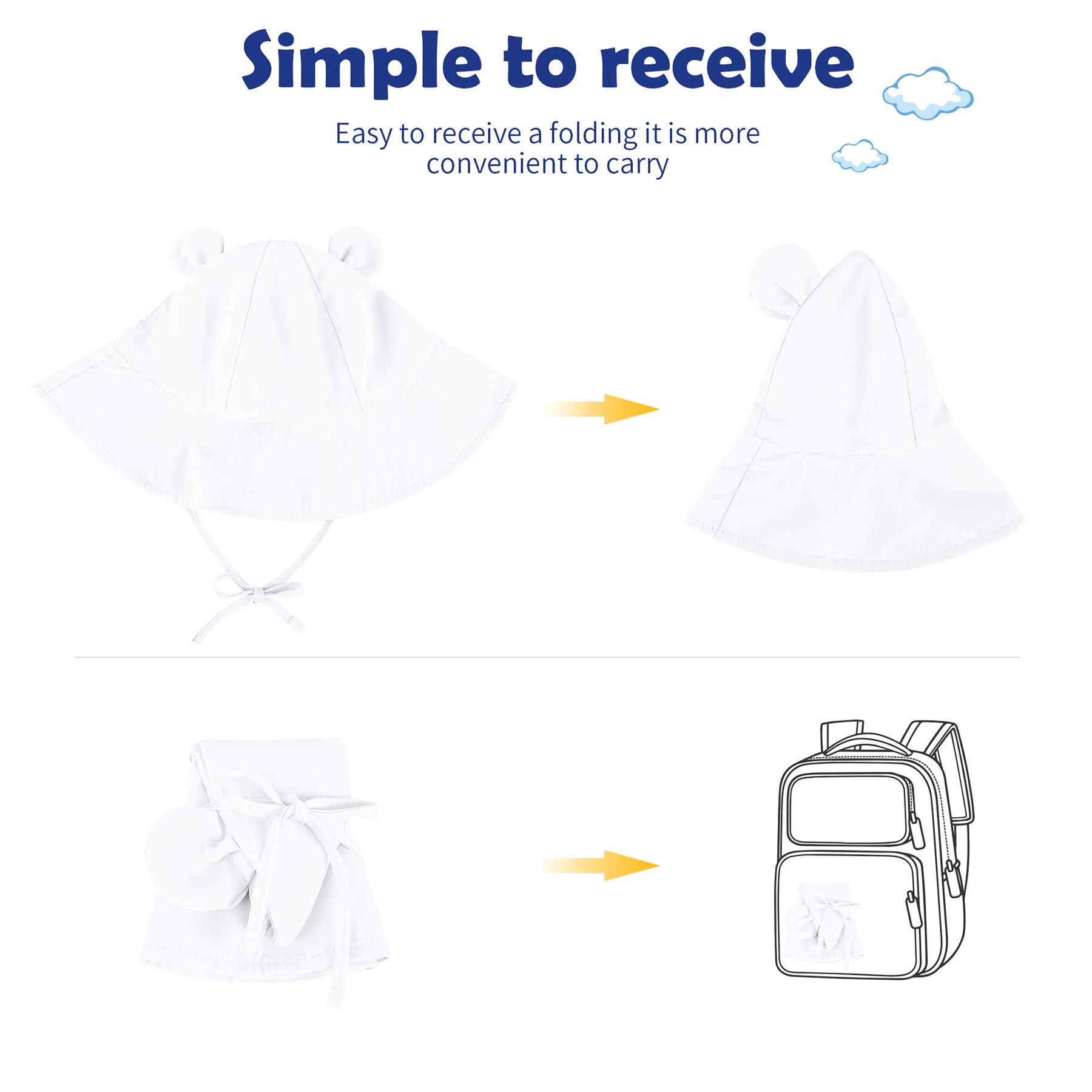 Zando Baby Toddler Sun Bucket Hat - UPF 50+ Wide Brim Beach Hat for Infants & Girls - UV Protection Summer Sun Hat for Outdoor Play, Beach, Park & Pool