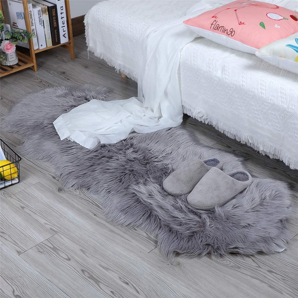 Soft Faux Fur Rug - White Sheepskin Chair Cover & Shaggy Area Rug for Bedroom, Sofa, Living Room Floor - Plush Home Decor (Gray, 2x5.3 Feet) - Perfect for Cozy Winter Decor & Pet-Friendly Spaces
