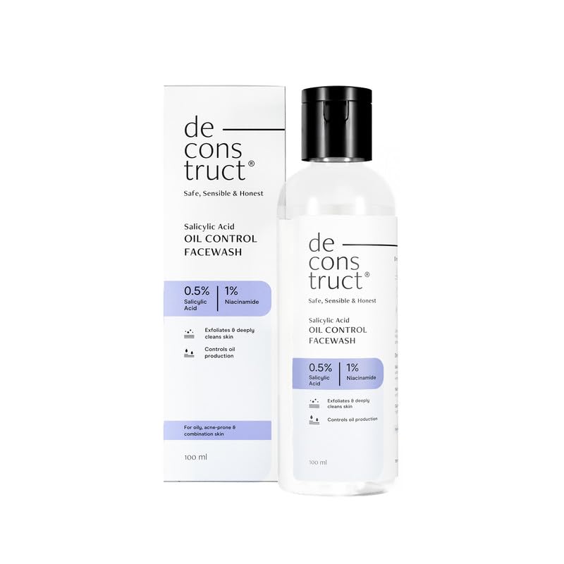 Deconstruct Salicylic Acid Oil Control Face Wash - 0.5% Salicylic Acid & 1% Niacinamide for Oily, Acne-Prone Skin | Gentle Acne Treatment & Oil Balancing Cleanser (100ml) | Perfect for Daily Skincare Routine & Breakout Prevention