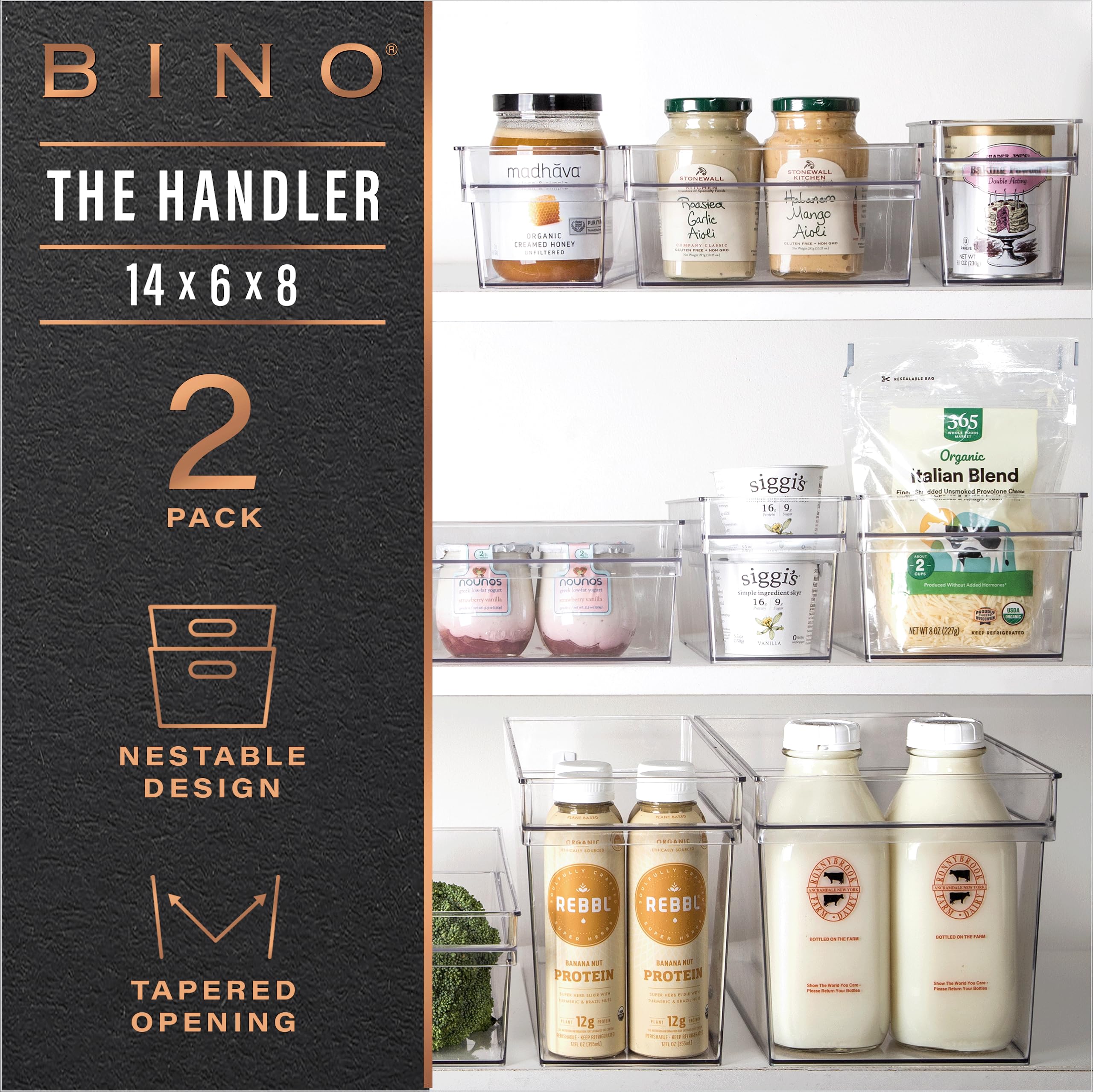 BINO Plastic Storage Bins - Medium Deep Clear Organizer Containers for Kitchen Pantry, Freezer & Home Organization | Multipurpose Storage Solutions for Closet, Office & Kids Room | THE HANDLER COLLECTION