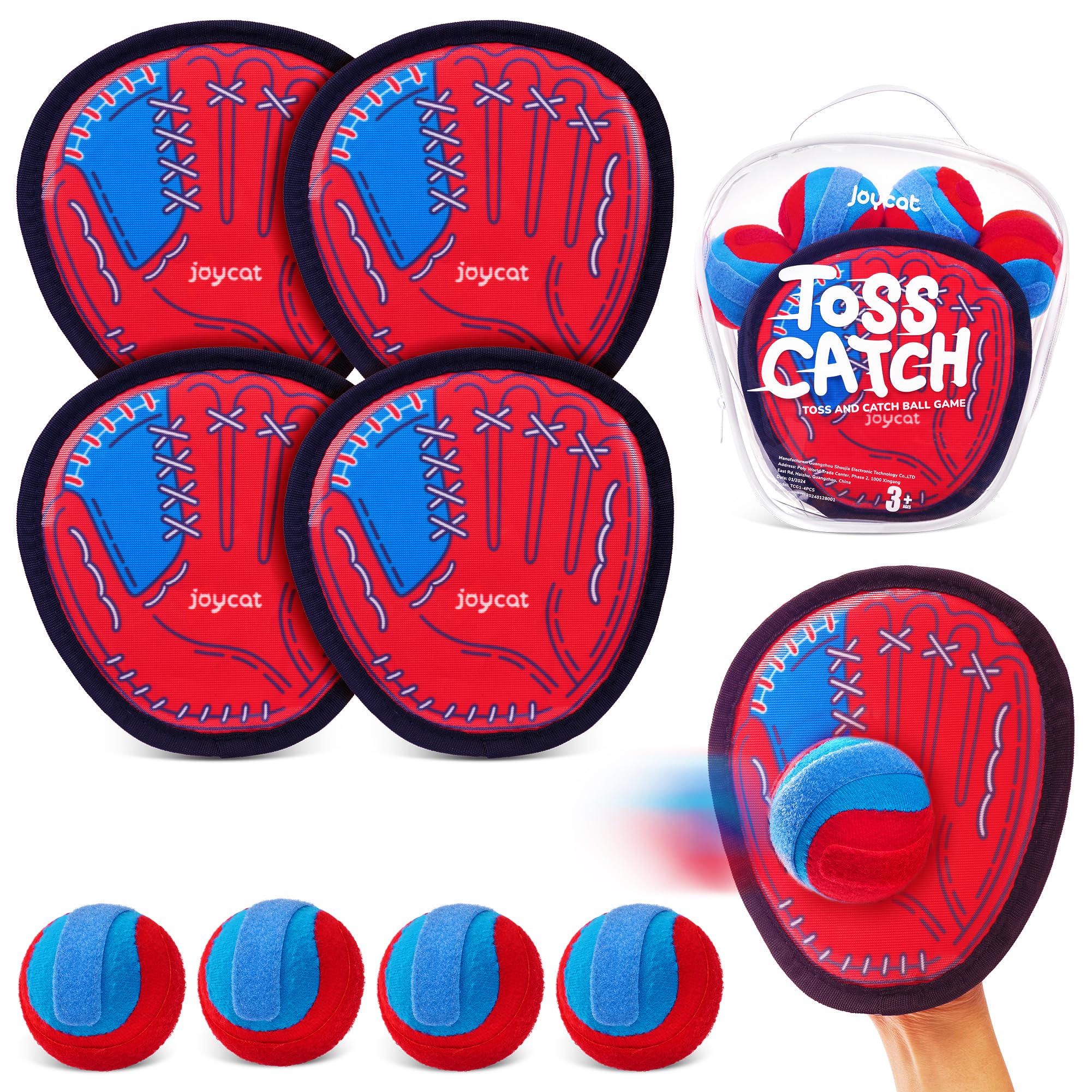 JoyCat Toss and Catch Ball Game Set for Kids Ages 3+ - Toddler Baseball Glove & Sticky Paddle Ball - Outdoor Sports Toys for Boys & Girls - Perfect for Backyard, Beach, Pool & Park Play - Great Birthday Gifts & Easter Basket Stuffers