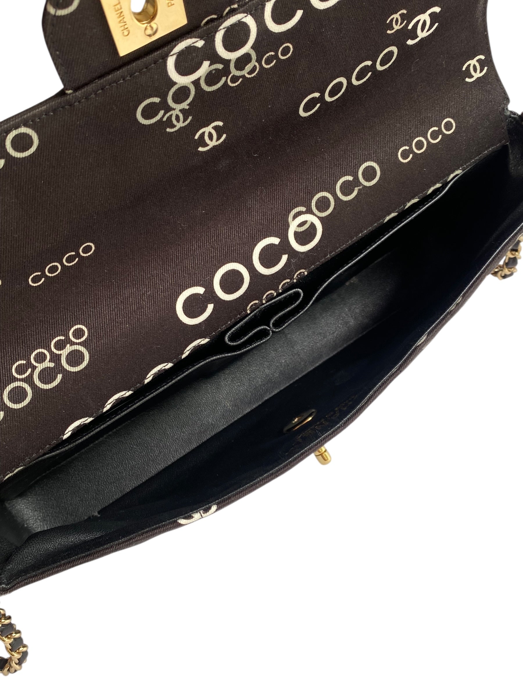 Vintage Chanel Brown Canvas Coco East West Single Flap Bag - Luxury Designer Handbag for Women, Perfect for Everyday Use & Special Occasions