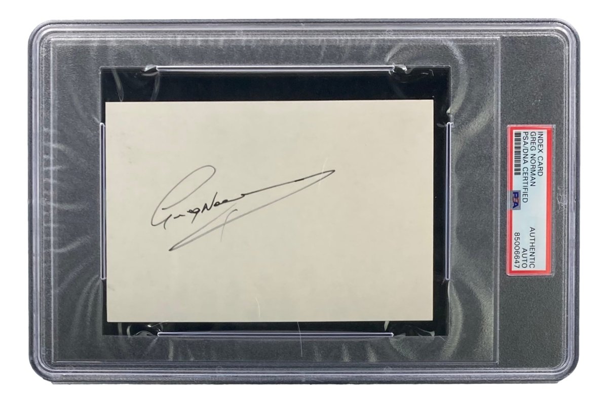 Greg Norman Signed Slabbed Index Card PSA/DNA Certified - Authentic Autographed Golf Memorabilia for Collectors & Fans - Perfect for Display in Home, Office or Man Cave