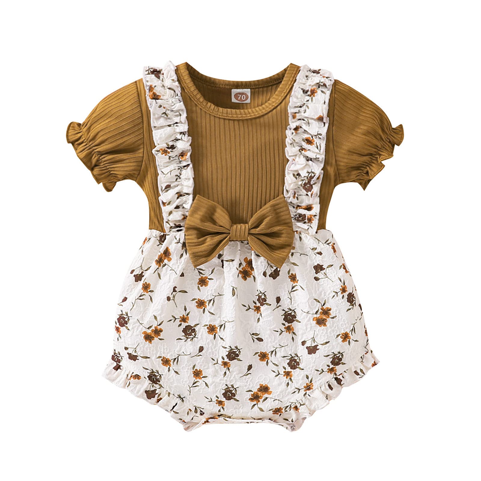 Floral Bowknot Printed Baby Romper Outfits - Short Sleeve Bodysuit for Girls 3M-18M | Perfect for Summer Playtime, Photoshoots & Special Occasions