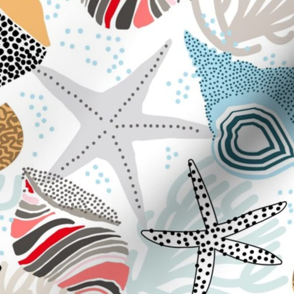 Premium Satin Fabric by The Yard - Island Sea Shells Print for Sewing, Apparel, Lining, Fashion, Blankets & Home Decor | Perfect for Beach-Themed DIY Projects & Coastal Interior Design