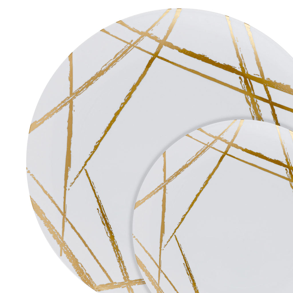 32-Piece White & Gold Round Plastic Dinnerware Set - Elegant Disposable Plates, Bowls, Cups & Cutlery (16 Servings) - Perfect for Parties, Weddings, Picnics & Outdoor Events
