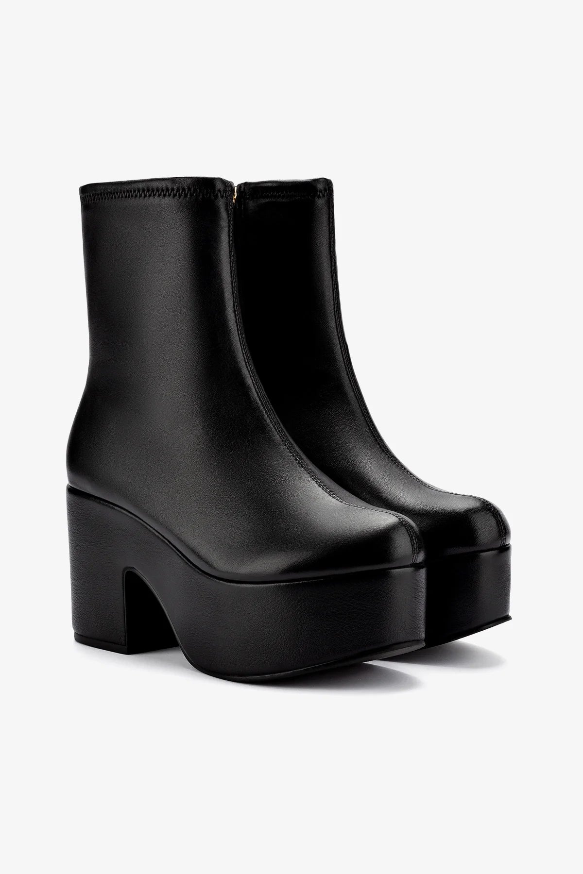 Black Stretch Leather Miso Platform Boots for Women - Comfortable & Stylish Ankle Boots for Fall, Winter & Everyday Wear