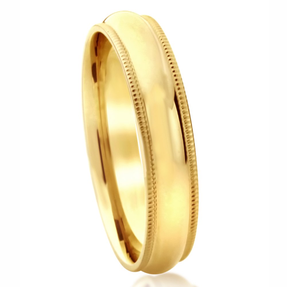 14K Yellow Gold Wedding Band for Women & Men – 5mm Comfort Fit Ring with Milgrain Edge – Elegant Domed Design for Engagement, Anniversary & Everyday Wear
