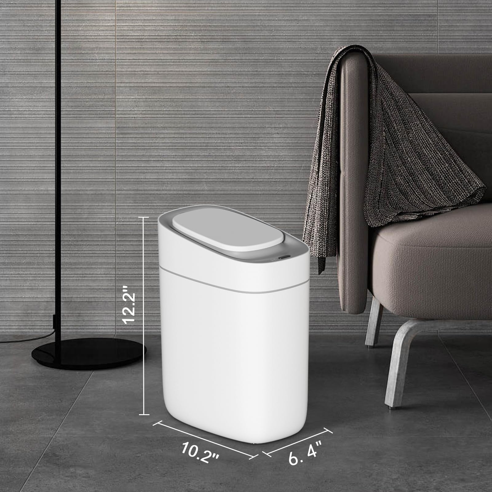 ELPHECO 2.5 Gallon Automatic Motion Sensor Trash Can with Lid - Slim Waterproof Bathroom Garbage Bin for Small Spaces - Perfect for Bathroom, Bedroom, Living Room & Narrow Areas - 9L Capacity Plastic Waste Basket for Home & Office Use