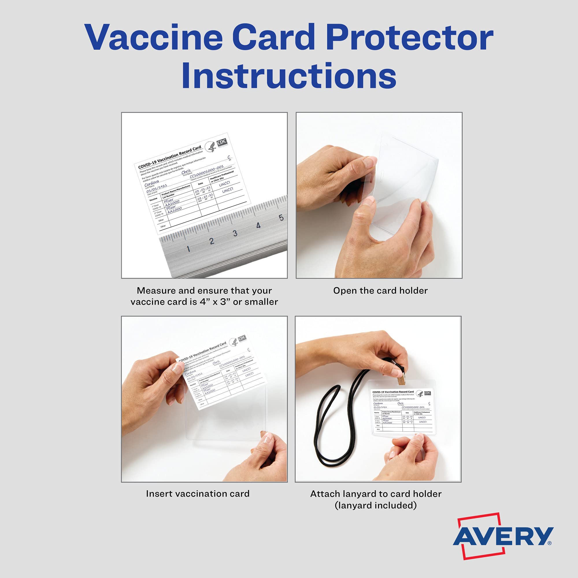 Avery CDC Vaccine Card Holder & Lanyard Set - 5 Pack for Travel & Events
