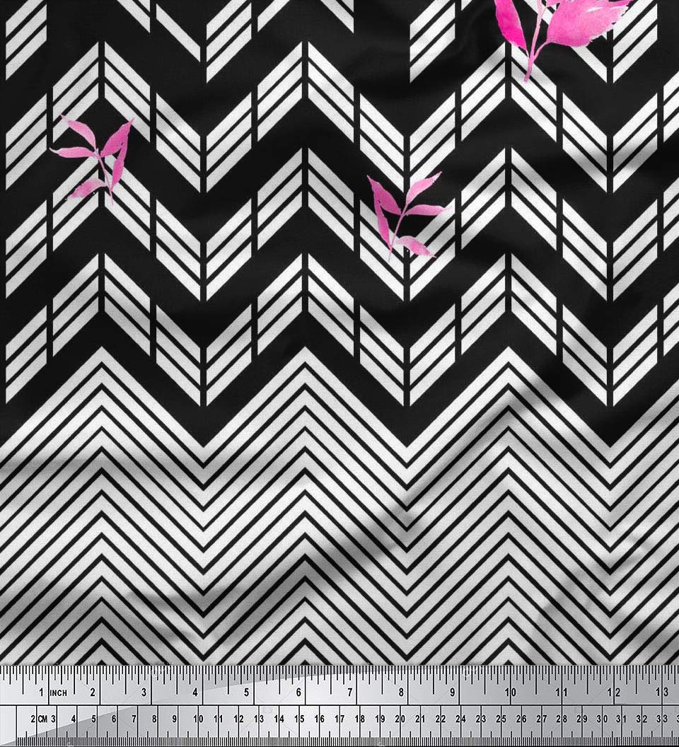 Premium Cotton Jersey Fabric - Black Chevron & Triangle Leaf Print - 58 Inch Wide by The Yard for DIY Dresses, Skirts & Home Decor Projects