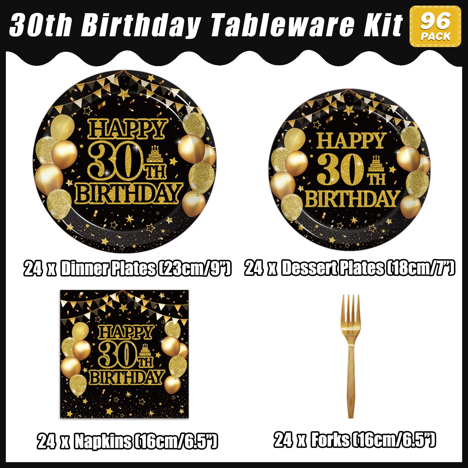 96-Piece 30th Birthday Party Tableware Set - Back in 1995 Themed Decorations for Men & Women | Disposable Paper Plates, Napkins, Forks & Favors (Serves 24) - Perfect for 90s Nostalgic Parties, Milestone Celebrations & Themed Gatherings