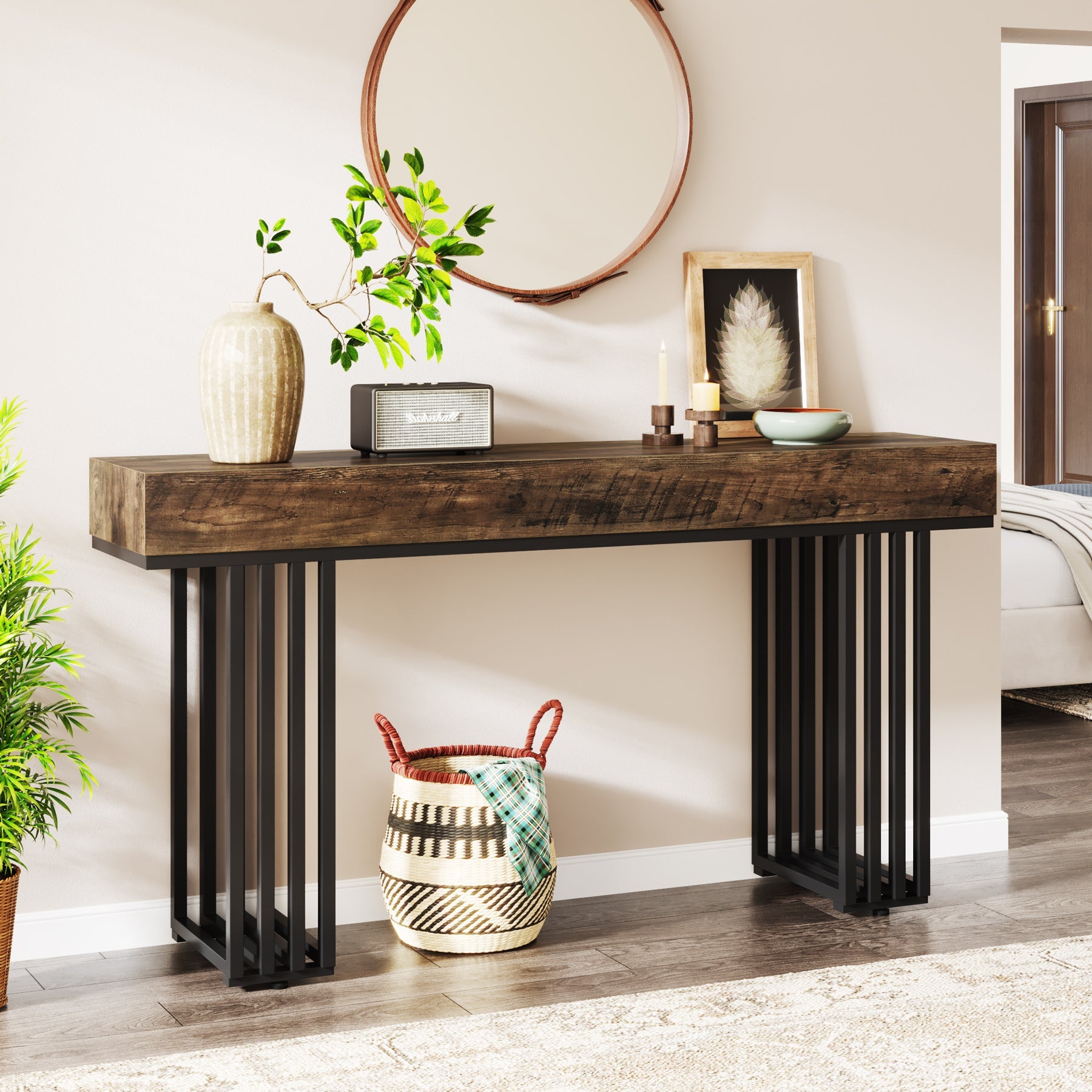 55 Inch Modern Console Table with Sturdy Metal Legs - Elegant Entryway Table for Hallway, Living Room & Bedroom Decor