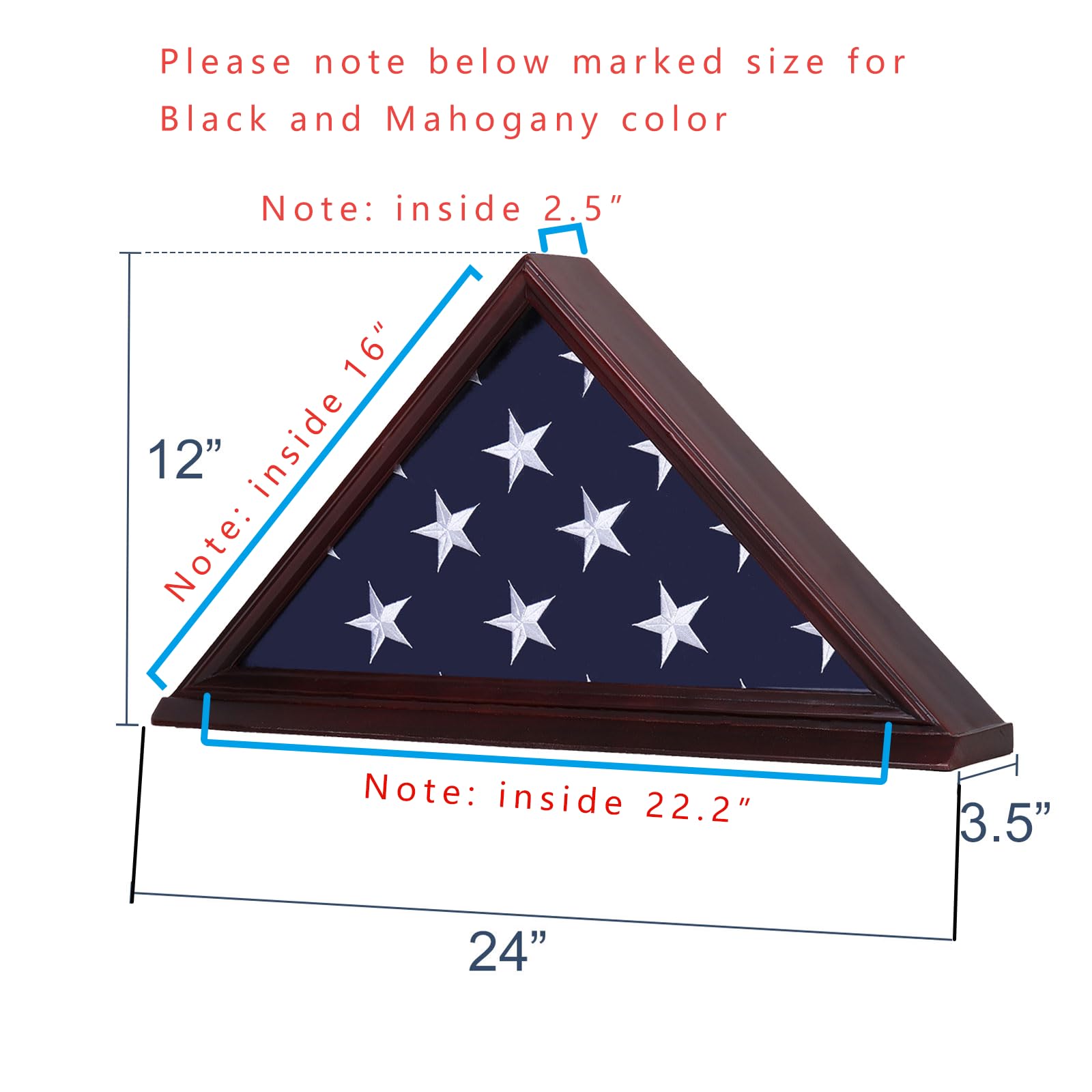 Military Flag Display Case with High Clarity Glass Front - Solid Wood Wall Mounted Shadow Box for 5'x9.5' American Veteran Burial Flag (Red) - Perfect for Honoring Veterans, Home Decor & Memorial Displays