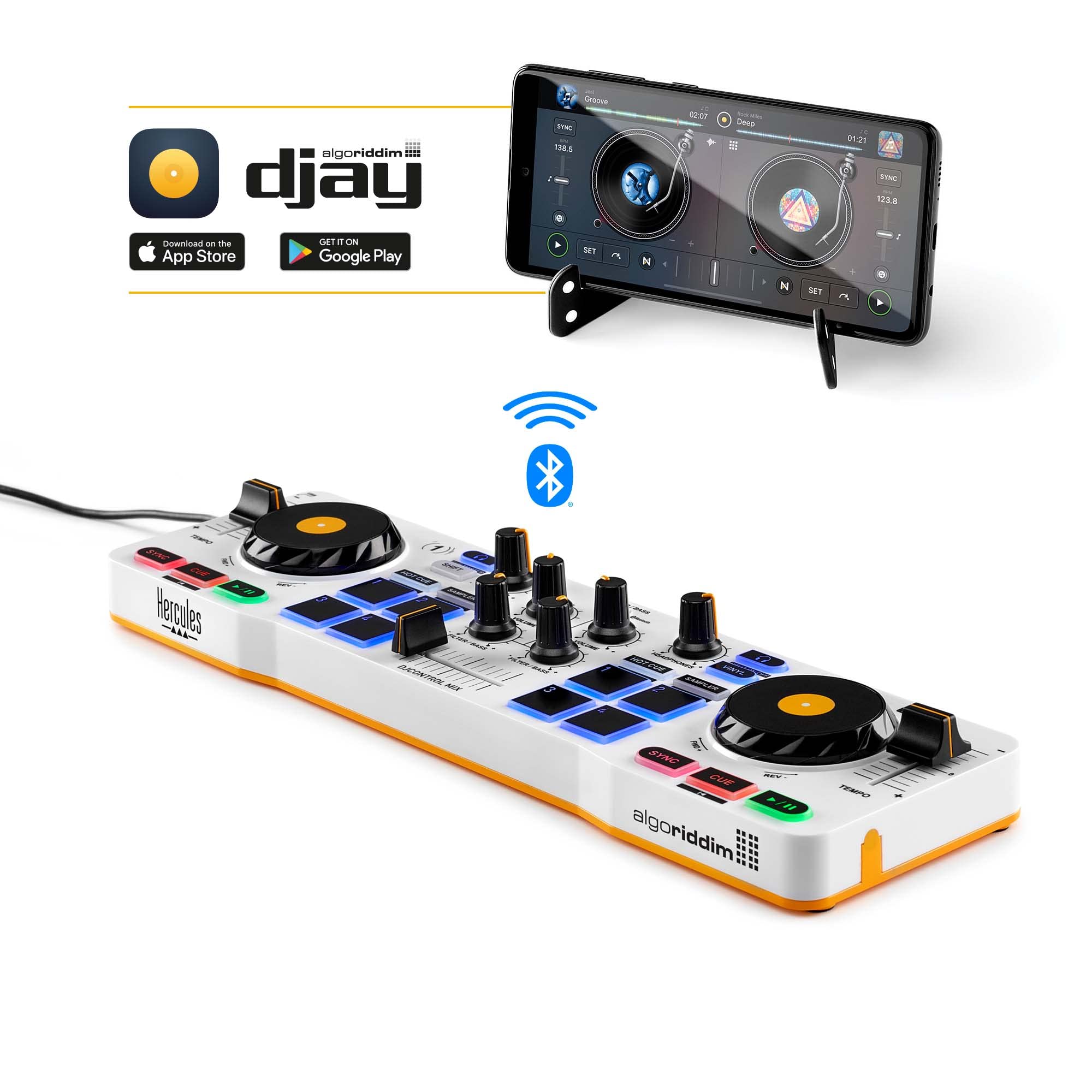 Hercules DJControl Mix - Wireless Bluetooth DJ Controller for Smartphones & Tablets (iOS/Android) - Compatible with dJay App - 2 Deck DJ Mixer - White - Perfect for Home Parties, Clubs & Mobile DJing